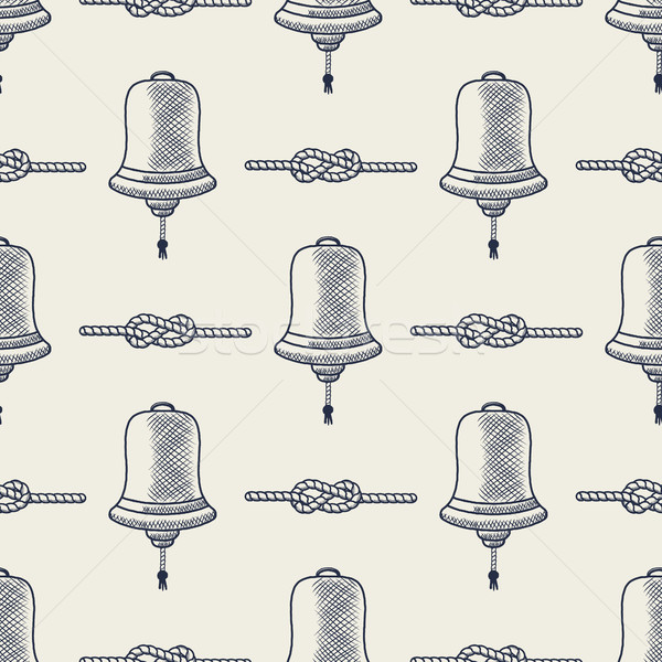 Nautical seamless. Ship bell and rope elements. Sea pattern. Navy  marine knots striped in blue whit Stock photo © JeksonGraphics