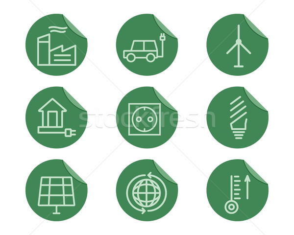 Ecological and environmental protection outline icon set. Thin line design. Eco green technologies.  Stock photo © JeksonGraphics
