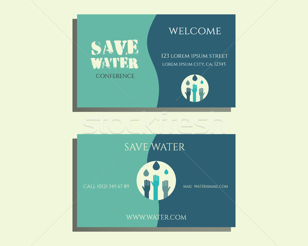 Save water conference visiting card template with drops and hands logo template. Isolated on bright  Stock photo © JeksonGraphics