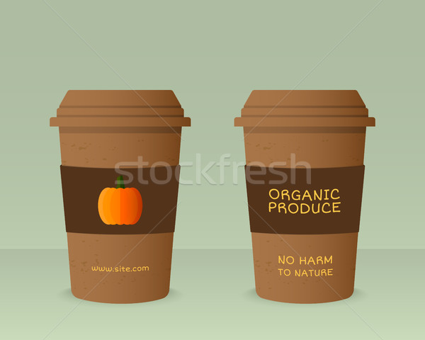 Farm Fresh cup template with pumpkin. Stylish Mock up design with shadow. Best for natural shop, org Stock photo © JeksonGraphics