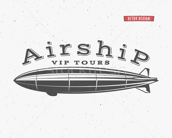 Stock photo: Vintage airship background. Retro Dirigible balloon vip tours label template. Steampunk design. Stea
