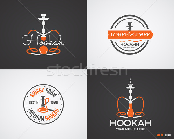 Set of Hookah relax labels, badges and design elements in 2 color variations. Vintage shisha logo. L Stock photo © JeksonGraphics