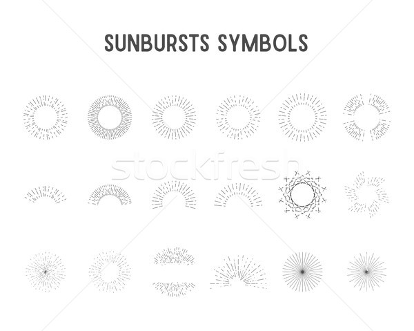 Set of vintage sunbursts, star lights. sillhouette, lineart design. Vector Stock photo © JeksonGraphics