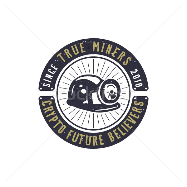 Stock photo: Crypto mining emblem. Crypto currency label and concept. Digital assets logo. Vintage han drawn mono