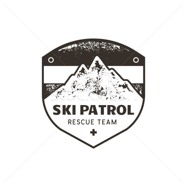 ヴィンテージ 手描き 山 スキー エンブレム 救助 ストックフォト © JeksonGraphics