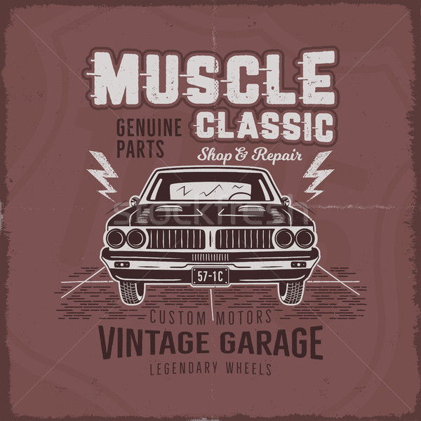 Vintage hand drawn muscle car t shirt design. Classic car poster with typography. Retro style poster Stock photo © JeksonGraphics