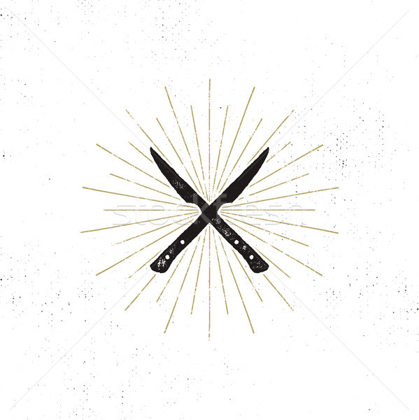 meat cleaver and knife symbols. Vintage steak house symbol. Letterpress effect with sunbursts. desig Stock photo © JeksonGraphics