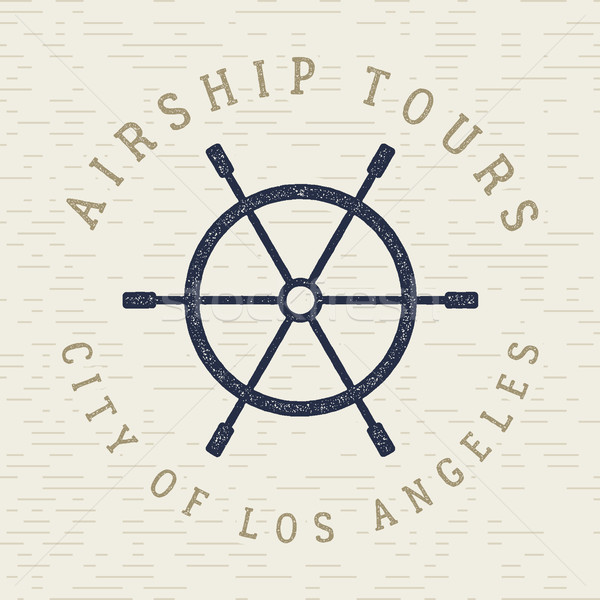Vintage airship tee design. Retro Dirigible poster. Steering wheel symbol. Label vector . Old tshirt Stock photo © JeksonGraphics