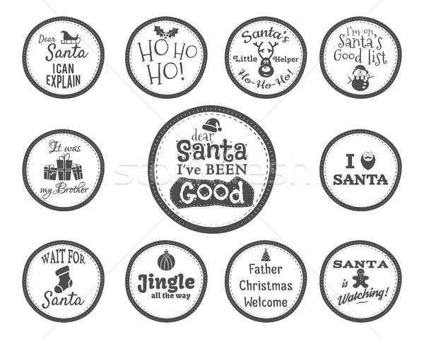 Christmas Badge and Design Elements with funny signs, quotes for kids. Monochrome New Year labels, l Stock photo © JeksonGraphics