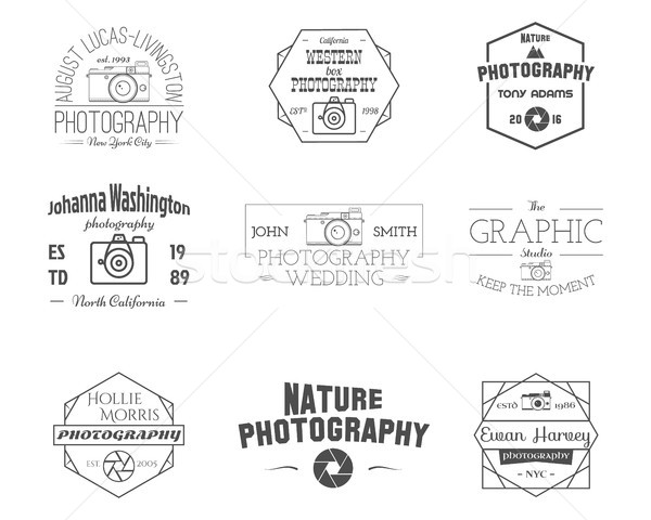 Photography Badges and Labels in Vintage Style. Simple Line design. Retro theme for photo studio, ph Stock photo © JeksonGraphics