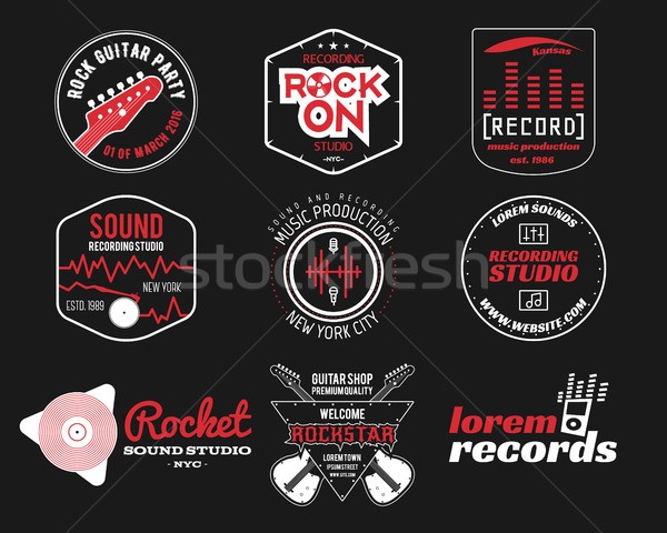 Set of vector music production logo,label, sticker, emblem, print or logotype with elements - guitar Stock photo © JeksonGraphics