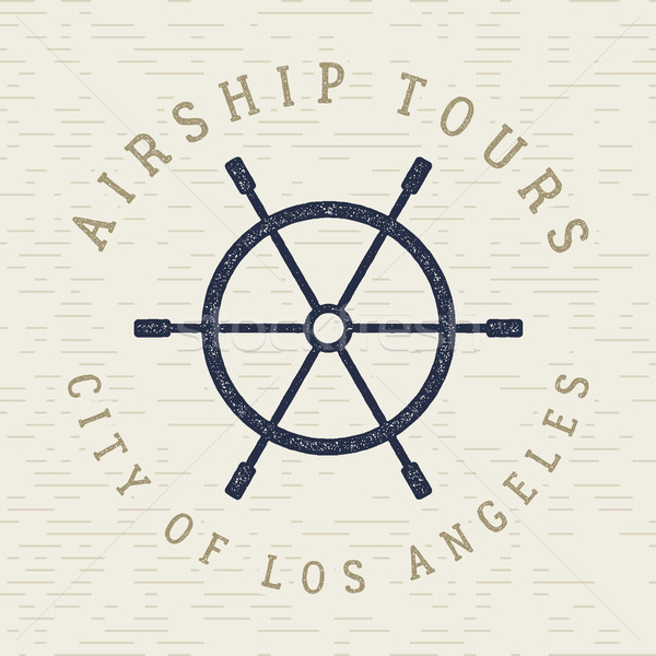 Vintage airship tee design. Retro Dirigible poster. Steering wheel symbol. Label . Old tshirt templa Stock photo © JeksonGraphics