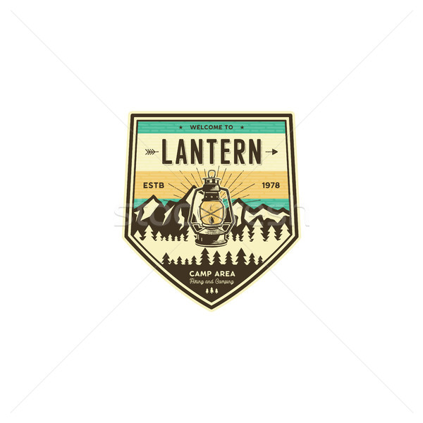 Camping and hiking vintage badge. Mountain explorer label. Outdoor adventure logo design with lanter Stock photo © JeksonGraphics