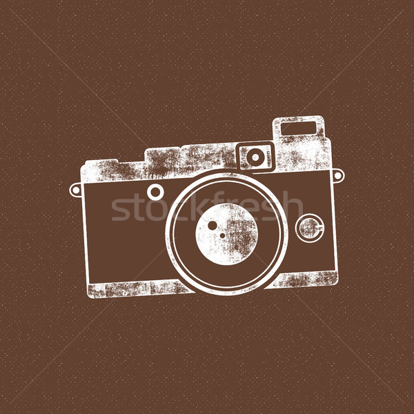Retro camera icon. Old poster template. Isolated on grunge halftone background. Photography vintage  Stock photo © JeksonGraphics