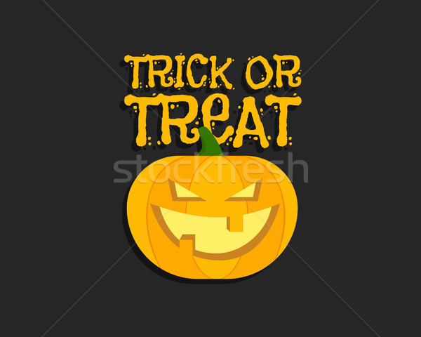 Trick or treat. Halloween poster with hand lettering and pumpkin. Flat design on dark background. Ve Stock photo © JeksonGraphics