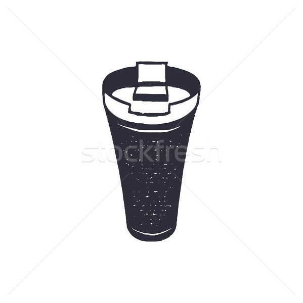 Monochrome thermo cup shape, icon. Vintage hand drawn design. Stock vector isolated on white backgro Stock photo © JeksonGraphics