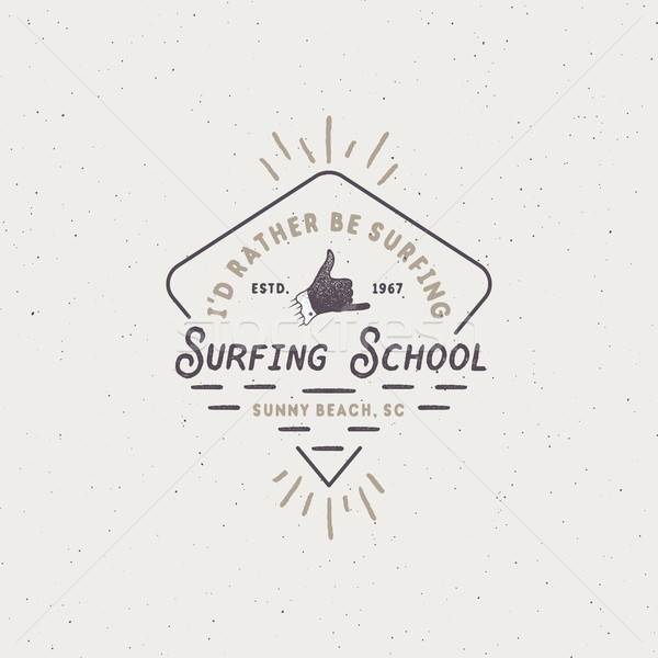 Surf school emblem in unique retro style. Best for summer t-shirts, travel mugs, clothing, apparel.  Stock photo © JeksonGraphics