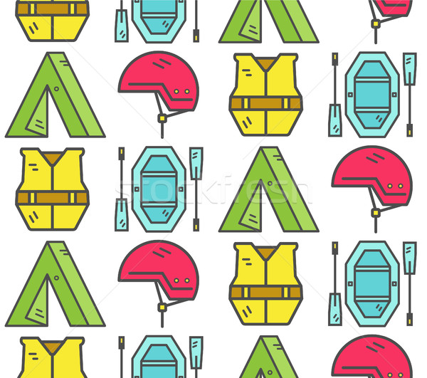 Rafting equipment seamless pattern. Outdoors style, thin line color design. Stylish elements for web Stock photo © JeksonGraphics