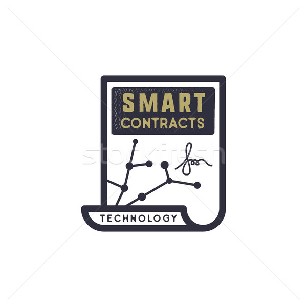 Smart Contract Ethereum based emblem. Blockchain Technology concept. Vintage Hand drawn business log Stock photo © JeksonGraphics