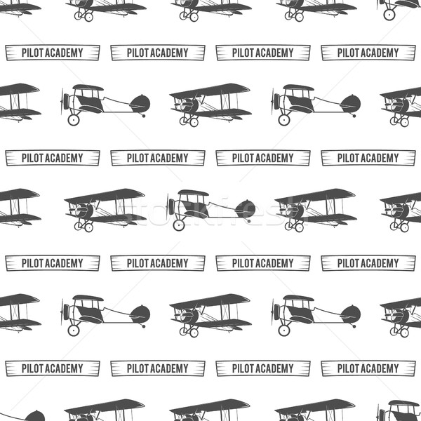 Vintage pilot academy pattern. Old Biplanes seamless background with ribbon. Retro Airplane wallpape Stock photo © JeksonGraphics
