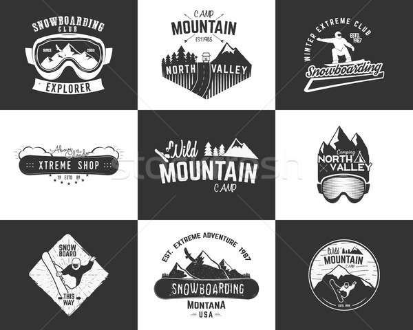 Set of Snowboarding extreme logo and label templates. Winter snowboard sport store badges, emblems.  Stock photo © JeksonGraphics