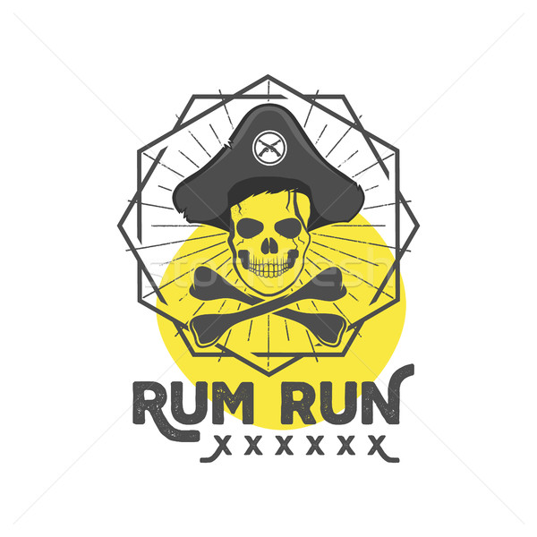 Pirate skull insignia or poster. Retro rum label design with sun bursts, geometric shield and vector Stock photo © JeksonGraphics
