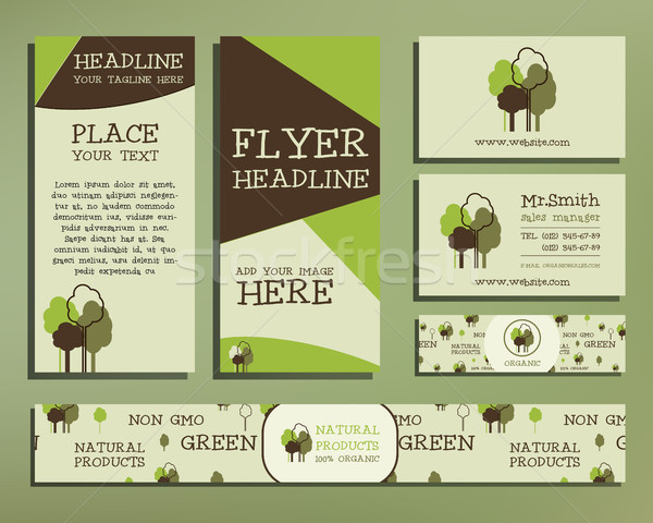 Green and organic corporate identity set template with tree elements. Vector company style for brand Stock photo © JeksonGraphics
