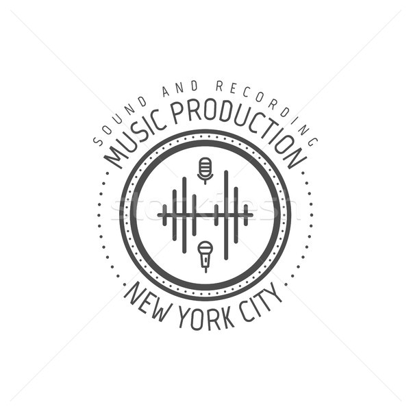 Music production. New york city vector label, badge, emblem logo with musical instrument. Stock vect Stock photo © JeksonGraphics