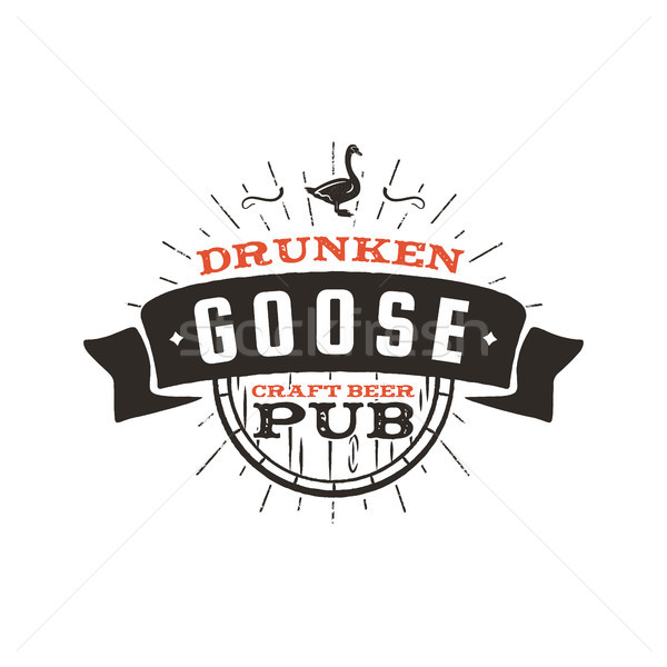 Vintage craft beer pub label. Drunken goose brewery retro design element. Hand drawn emblem for bar  Stock photo © JeksonGraphics