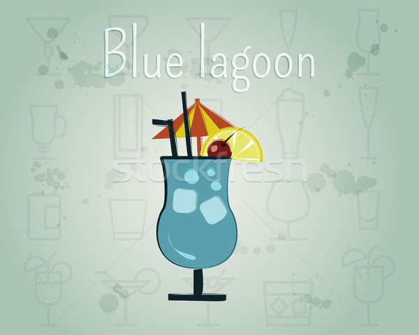 Blue Lagoon Cocktail banner and poster template. Summer stylish design. Isolated on unusual Backgrou Stock photo © JeksonGraphics
