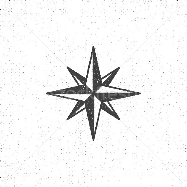Vintage wind rose symbol or icon in rough silhouette nautical style, monochrome design. Can be used  Stock photo © JeksonGraphics