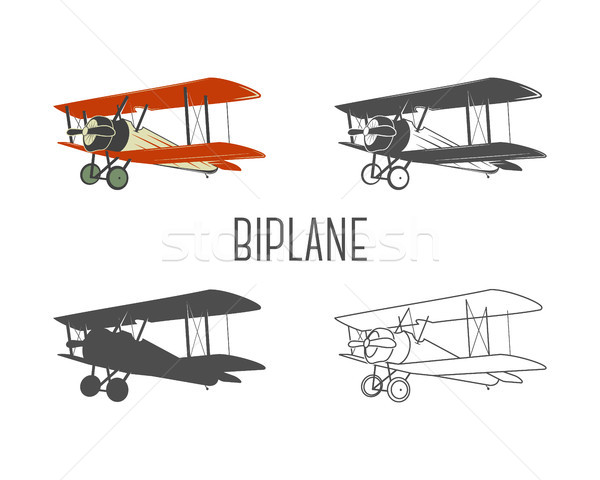 Set of vintage aircraft design elements. Retro Biplanes in color, line, silhouette, monochrome desig Stock photo © JeksonGraphics