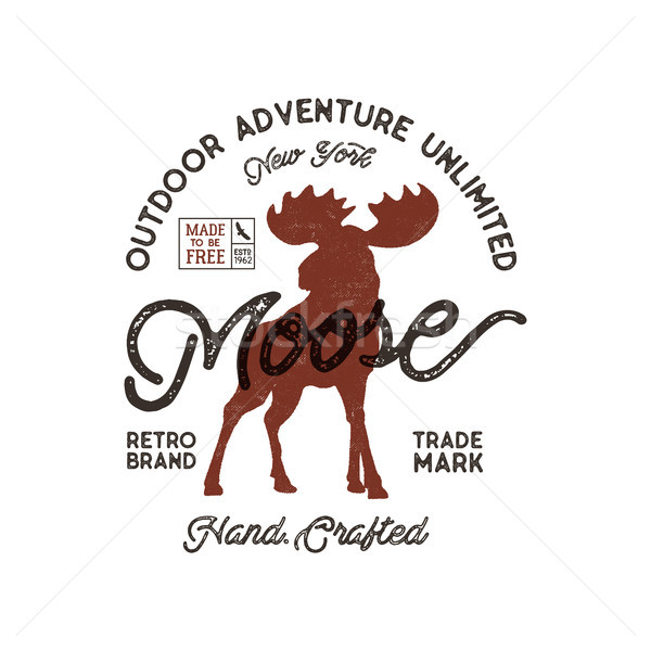 Outdoor adventure label. Vintage typography with moose and texts. Retro illustration of outdoor adve Stock photo © JeksonGraphics