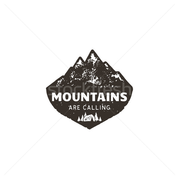 Vintage hand drawn mountain logo. The great outdoor patch. Mountains are calling sign quote. Monochr Stock photo © JeksonGraphics