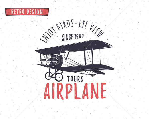 Airplane emblem. Biplane label. Retro Plane badges, design elements. Vintage prints for t shirt. Avi Stock photo © JeksonGraphics