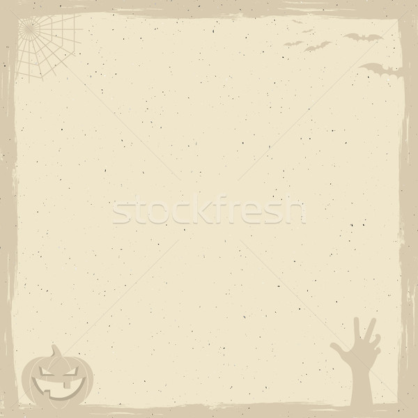 Happy Halloween Poster template with holiday symbols - bat, pumpkin, hand, witch hat, spider web and Stock photo © JeksonGraphics