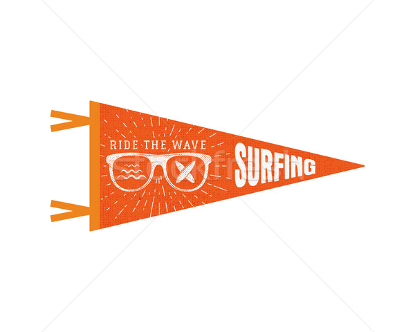 Surfing pennant. Summer Pennant flag design. Vintage surf emblem with glasses, longboard, sunburst.  Stock photo © JeksonGraphics