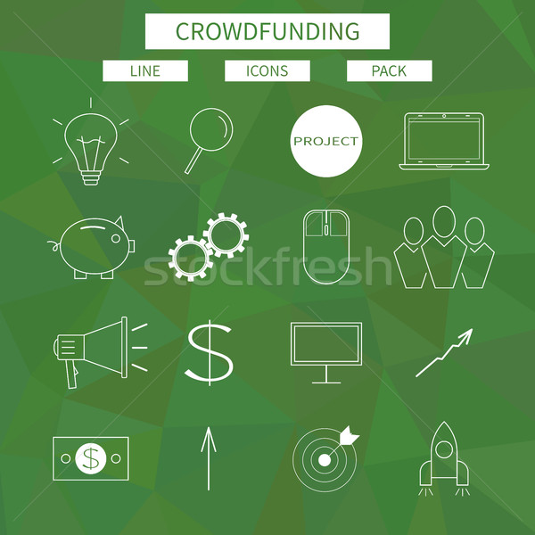 Flat line icons set of crowd funding service, investing platform for creative project, development o Stock photo © JeksonGraphics