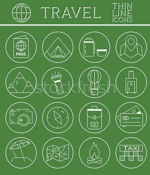 Outlined Holidays and Travels Icon Set Collection. Thin Line design. Camping and travel symbols and  Stock photo © JeksonGraphics