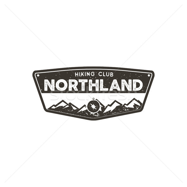 Hiking club badge. Scout adventure camp emblem. Vintage hand drawn design. Retro monochrome design.  Stock photo © JeksonGraphics