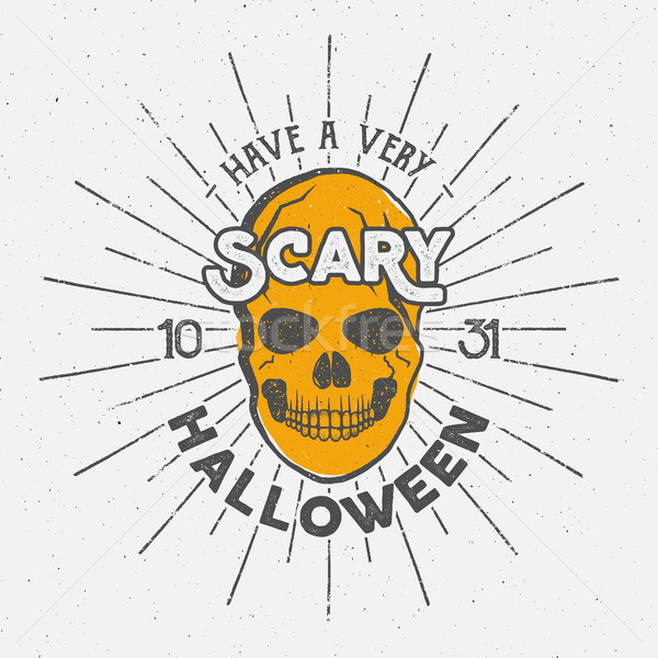Halloween 2016 party label template with skull, sun bursts and typography elements. text with retro  Stock photo © JeksonGraphics