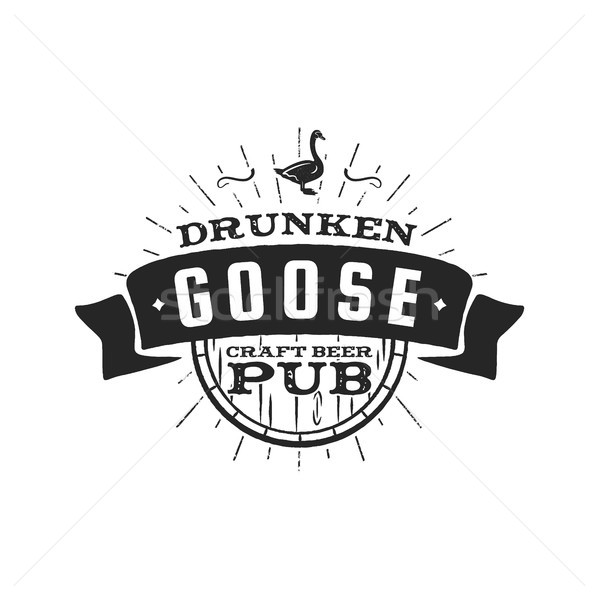 Vintage craft beer pub label. Drunken goose brewery retro design element. Hand drawn emblem for bar  Stock photo © JeksonGraphics