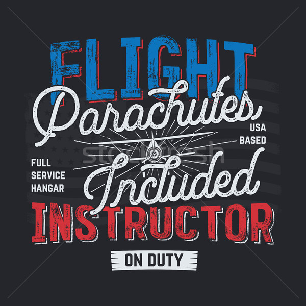 Vintage hand drawn tee graphic design. Flight Instructor quote. USA based sign. Mechanic on Duty. Ty Stock photo © JeksonGraphics