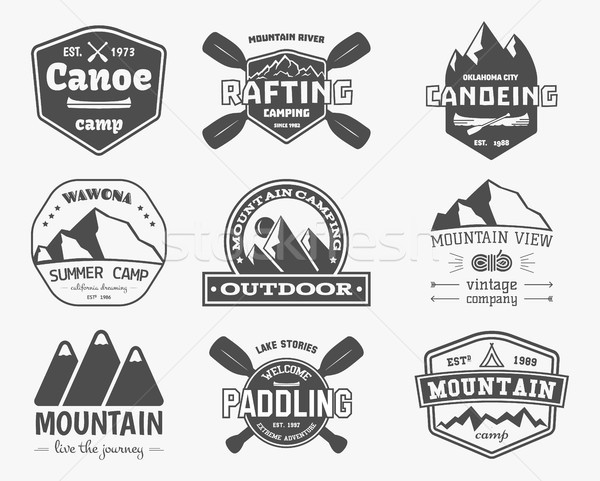 [[stock_photo]]: Vintage · montagne · kayak · camp · logo