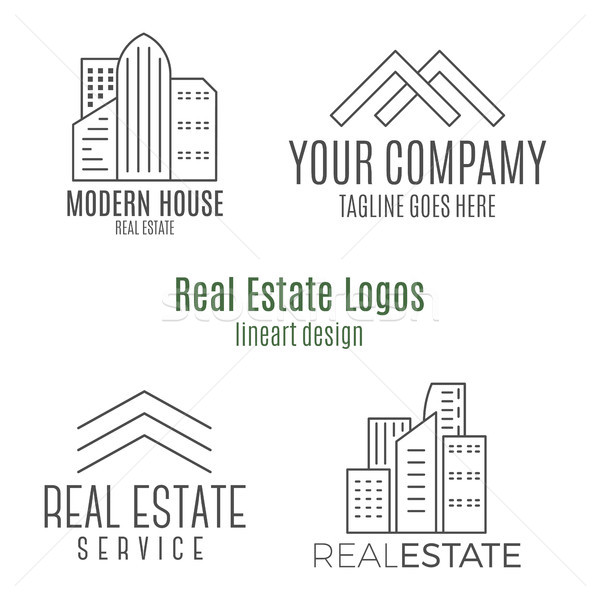 Immobiliari Logo Set Disegni Stile In Bianco E