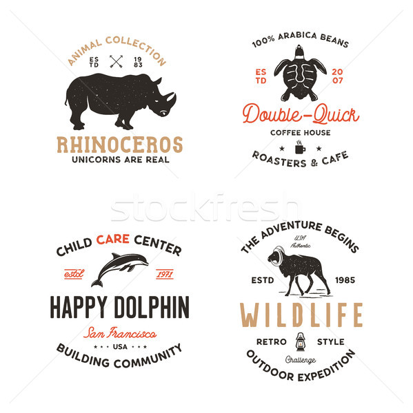 Wild animal Badges set and great outdoors activity insignias. Retro illustration of animal badges. T Stock photo © JeksonGraphics