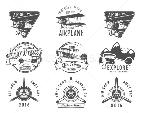 Vintage airplane emblems. Biplane labels. Retro Plane badges, design elements. Aviation stamps colle Stock photo © JeksonGraphics