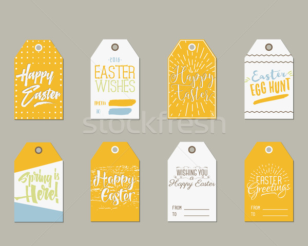 Set of Happy Easter Gift Tags with Ink Lettering signs, Overlay labels Black, white and gold palette Stock photo © JeksonGraphics