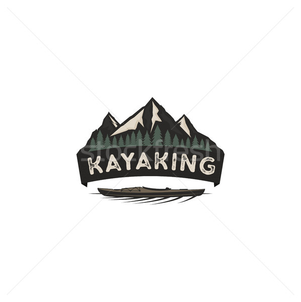 Kayaking vintage badge. Mountain explorer label. Outdoor adventure logo design. Wilderness, forest c Stock photo © JeksonGraphics