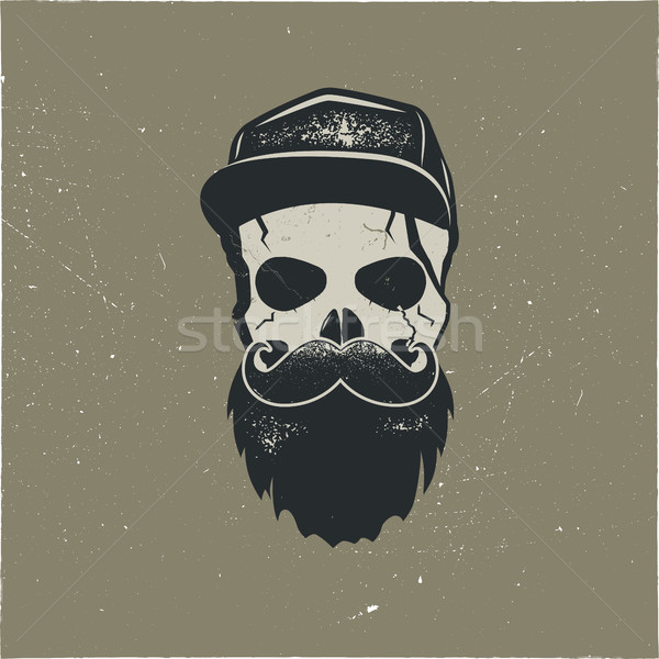 Skull character with blood stains, cap. Vintage hand drawn street style. Urban city attributes. No s Stock photo © JeksonGraphics